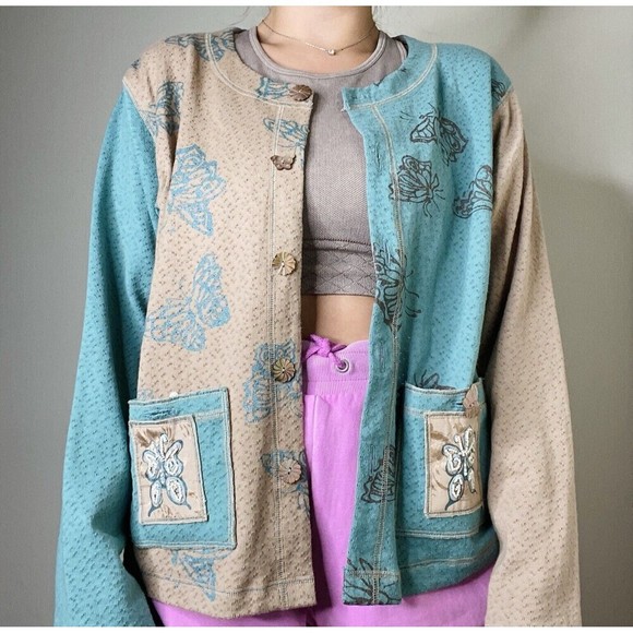 Lucky Charm Cotton Knit Butterfly Cardigan Lightweight Boho Top Y2k Medium - Picture 2 of 13
